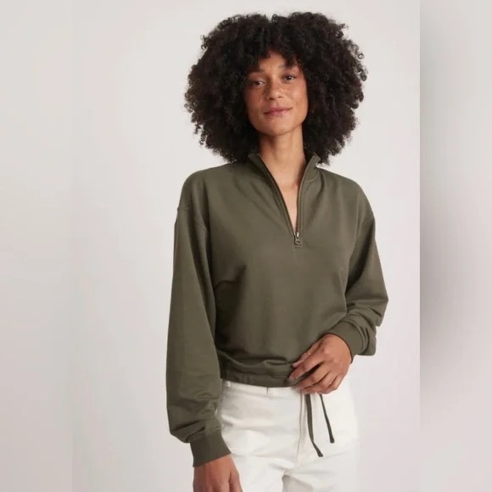 Marine Layer | Rory Zip Sweatshirt in Olive Size S